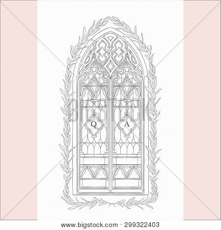 Vector Hand Drawn Old Gothic Window Illustration