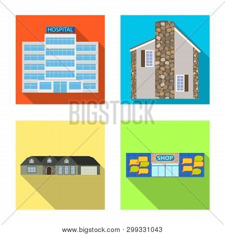 Vector Illustration Of Building And Front Symbol. Set Of Building And Roof Vector Icon For Stock.