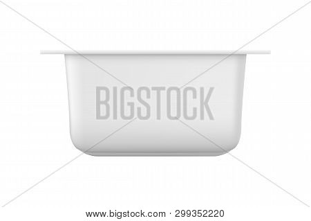 Vector Realistic Plastic Package For Dip, Sauce And Cheese. Blank Mock Up Isolated On White Backgrou