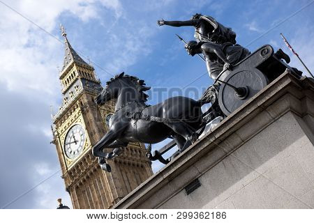 London, Greater London, Uk, September 2013, Statue Of Boadicea And Her Daughters In Westminster