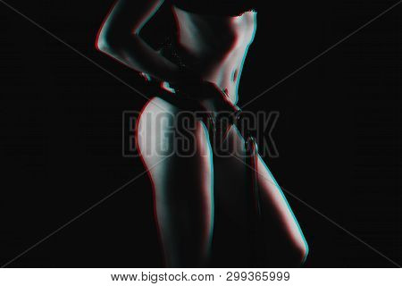 Sexy Dominant Girl With Leather Whip Flogger And Handcuffs In Her Underwear