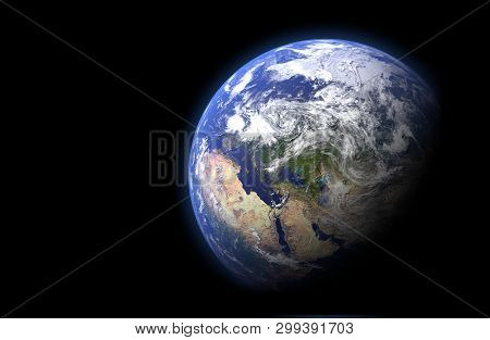 The Earth Globe On Black Background. High Resolution Planet Earth View. 3d Render Illustration. Elem