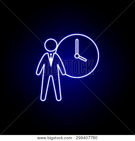 Hours, Businessman, Schedule Icon. Elements Of Human Resources Illustration In Neon Style Icon. Sign
