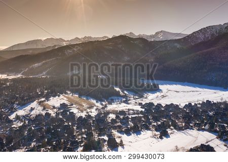 Aerial Winter Tatra Mountain Landscape Of Zakopane