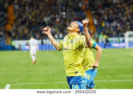 Rostov-on-Don, Russia - May 5, 2019: Eldor Shomurodov of FC Rostov celebrates his goal during the Russian Premier League match between FC Rostov and FC Krasnodar at the Rostov Arena