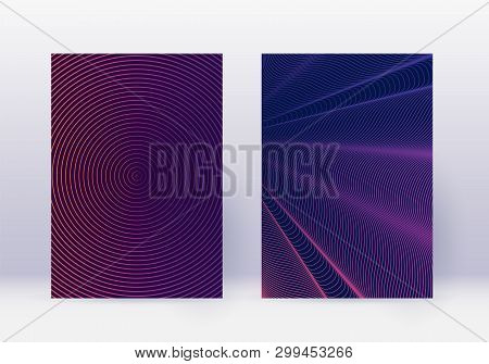 Cover Design Template Set. Abstract Lines Modern Brochure Layout. Violet Vibrant Halftone Gradients 
