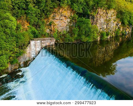 A Small Artificial Waterfall On The River Teteriv In Zhytomyr. Photo From A Height