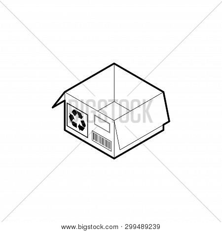 Outline Box Icon. Empty Cardboard Corrugated Box With 2 Top Flaps Open. Isometric Vector Isolated On
