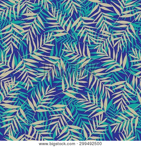Vector Tropical Palm Leaves Seamless Pattern Background.