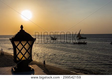 indian ocean seascape at Sunset Stone Town in Unguja aka Zanzibar Island Tanzania East Africa