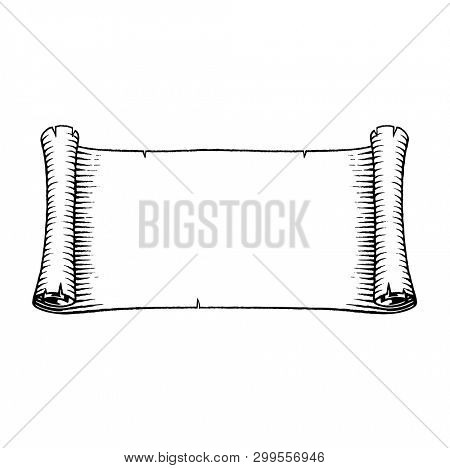 Vector Illustration of a Scratchboard Style Ink Drawing of an Old Banner