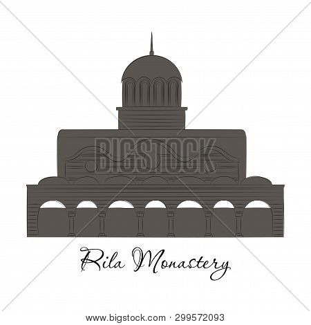 Rila Monastery In Bulgaria. Flat Cartoon Style Historic Sight Showplace Attraction Web Site Vector I
