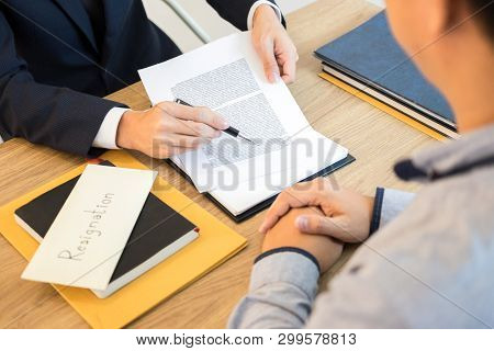 Businessman Hand Sending A Resignation Letter To Executive Boss Dismissed Worker Quit Out From Compa