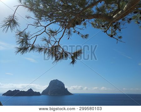 Beautiful Panorama Of The Islet Of Es Vedra On The Cliff Of Cala D'hort In Ibiza, Pitiusa Island Of 