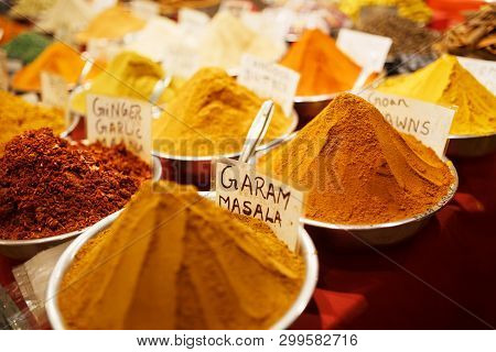 Colorful Spices In Bags At A Market In Goa