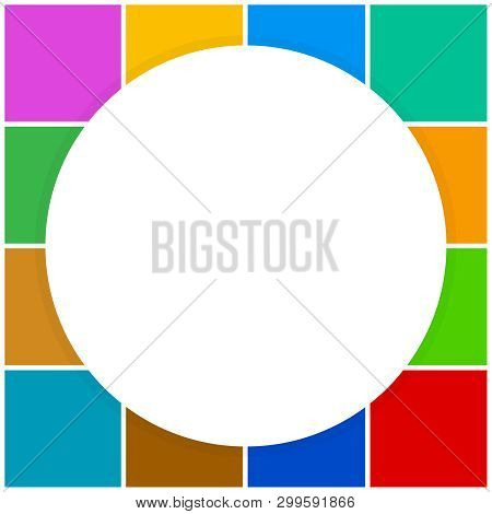 Banner Empty White Circle On Colorful Squares Checkered Block, Template Banner Checker Multi Color R