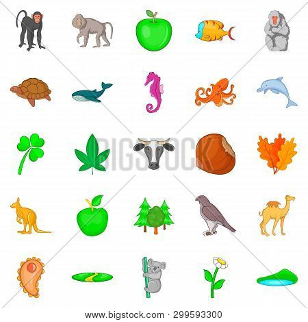 Biosphere Icons Set. Cartoon Set Of 25 Biosphere Icons For Web Isolated On White Background