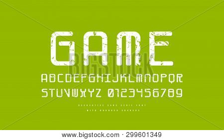 Monospaced Sans Serif Font With Rounded Corners. Letters And Numbers With Rough Texture For Logo And