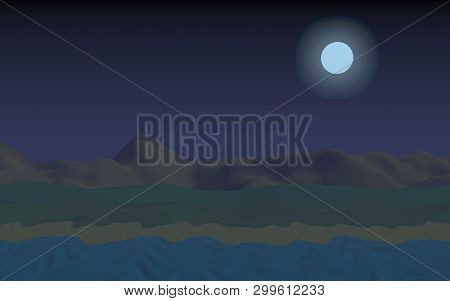 Starry Moonless Sky. Ocean Shore Line With Waves On A Beach. Island Beach Paradise With Waves. Vacat