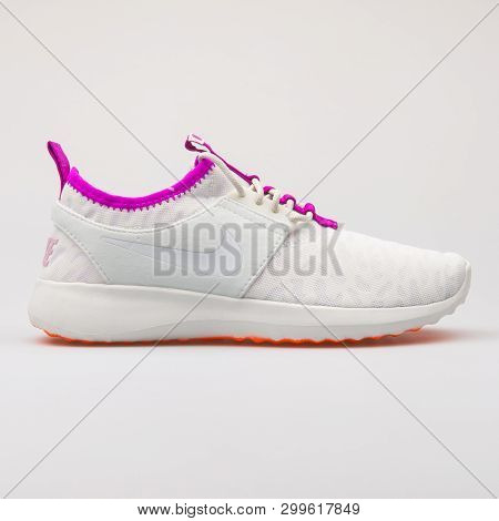 Vienna, Austria - August 28, 2017: Nike Juvenate Premium White And Violet Sneaker On White Backgroun