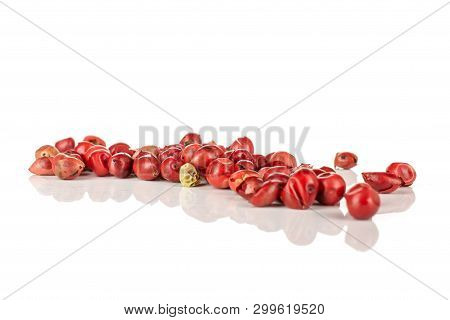 Lot Of Whole Peruvian Pink Pepper Line Isolated On White Background