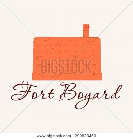 Medieval Mediterranean Fortress With Towers Icon. Ancient Historical Fort Isolated On Color Backgrou