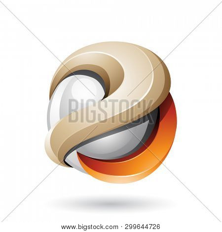 Illustration of Beige and Orange Bold Metallic Glossy 3d Sphere isolated on a White Background