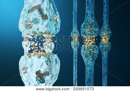 Synaptic Transmission, Human Nervous System. Concept Consciousness. Brain Synapses. Transmission Syn