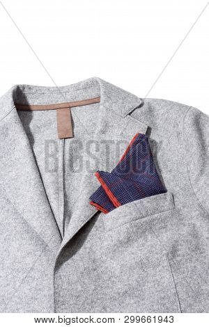 Close Up Of Grey Melange Soft Cotton Menwear Suit Jacket