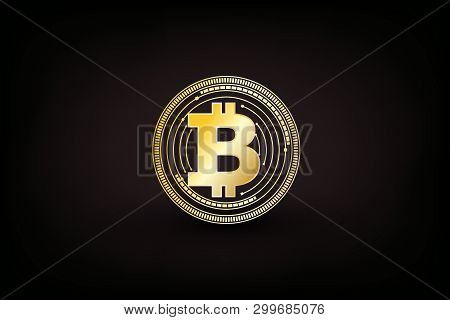 Digital Bitcoin Currency  Gold Background. Vector Illustration