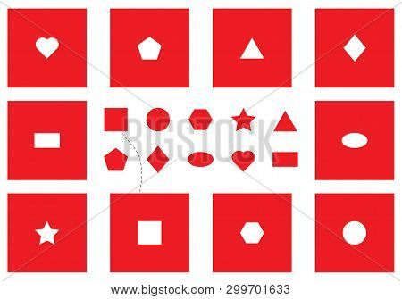 Seguin Form Board Test, Find Objects, Different Red Geometric Shapes, Fun Education Game For Kids, V