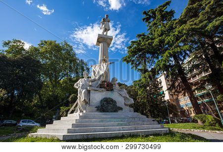 Genoa, Italy, April 29, 2019 - Giuseppe Mazzini Monument Near Corvetto Square In Genoa, Italy