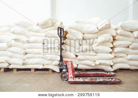 Pallet Trask In Stock With Bags Of Flour In Storage