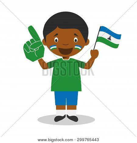 National Sport Team Fan From Lesotho With Flag And Glove Vector Illustration