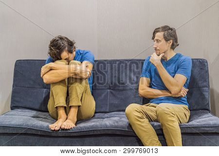 Man Experiencing Sad Emotions And Evaluate Their Emotions From The Side. Emotional Intelligence Conc