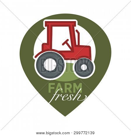 Farm fresh product label of farmer tactor  icon template
