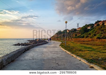 Nesebar, Bulgaria - September 05, 2014: Old Coastal Road Of The Old Town Of Nessebar. Bulgarian Blac