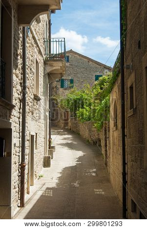 Typical Houses With Exposed Stone Walls Of San Marino The Microstate In The Center Italy