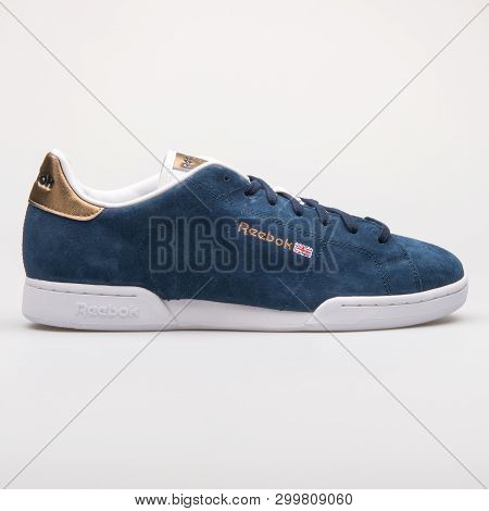 Vienna, Austria - August 28, 2017: Reebok Npc 2 Met Navy Blue Sneaker On White Background.