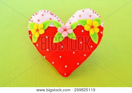 Handmade Felt Heart - Symbol Of Valentines Day, Beautiful Heart Handmade. Valentine Heart Felt Ornam