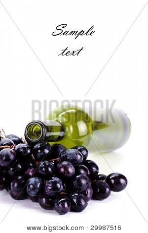  Láhev vína a hroznů izolovaných na bílém pozadí