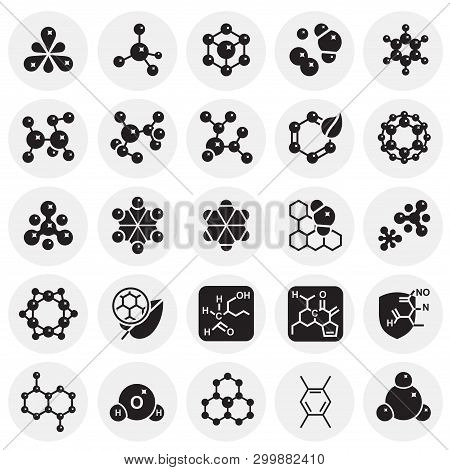 Molecula Icons Set On Circles Background For Graphic And Web Design. Simple Vector Sign. Internet Co