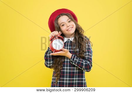 Define Your Own Rhythm Of Life. Happy Hours Concept. Schedule And Timing. Girl With Alarm Clock. Set