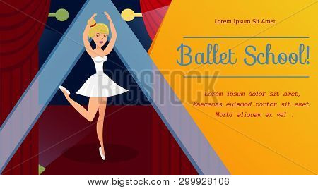 Ballet School, Dancing Classes Web Banner Template. Graceful Ballerina In Pointe Shoes And White Dre