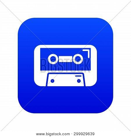 Cassete Tape Icon Blue Vector Isolated On White Background