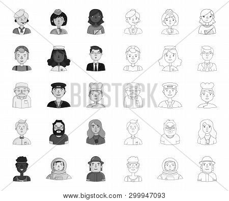 People Of Different Professions Mono, Outline Icons In Set Collection For Design. Worker And Special