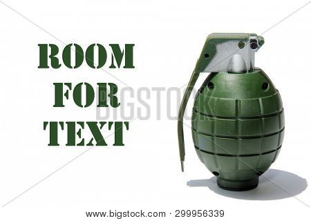 hand grenade. Toy Plastic Hand Grenade. Isolated on white. Room for text. 