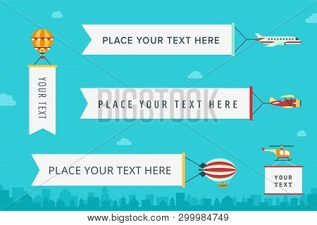 Air Transport With Posters And Banners Flat Style Vector Illustration. Part Four.