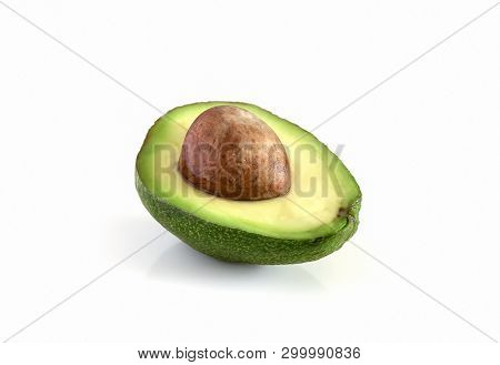 Natural Organic Ripe Avocado. Half Avocado On White Background. Isolated.