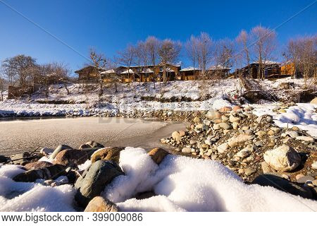 Beautiful Sunny Winter Landscape At Caucasus Mountains.